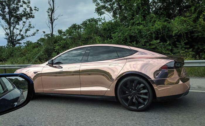 This Is A Chrome Tesla I Saw On The Highway
