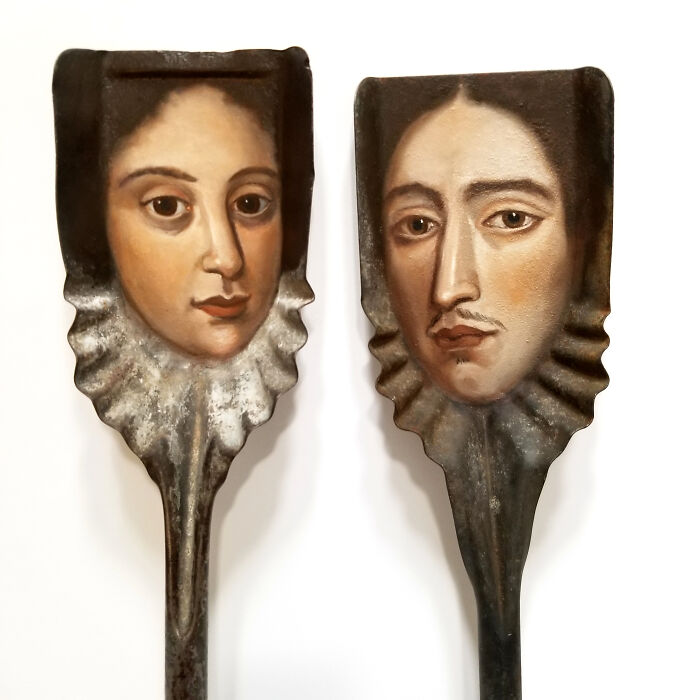 Portraits On Old Coal Shovels