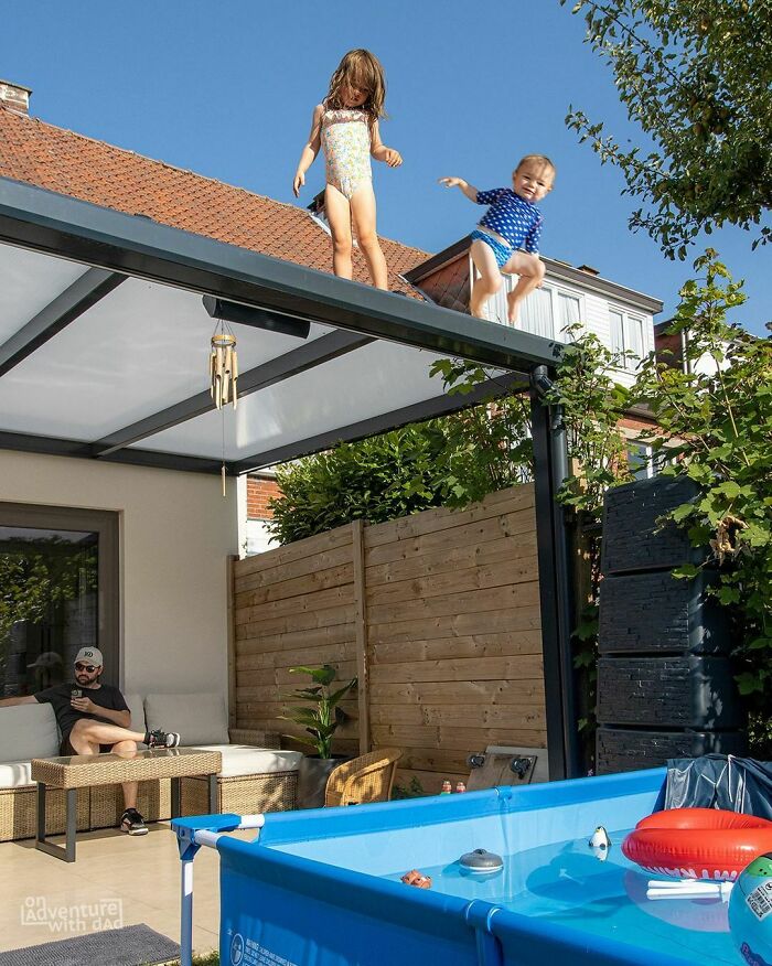 It’s Reaching Record High Temperatures Today, So We Decided To Set Up The Pool. Obviously The Girls Were Up To No Good And Decided To Do Some Tricks, Jumping In The Pool