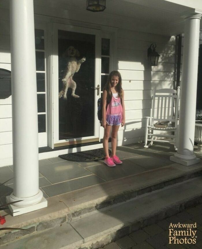 “On My Daughter’s First Day School, Our Feisty Labradoodle Wanted To Be A Part Of The Action”⁠ ⁠