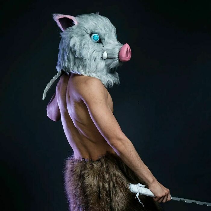 Person cosplaying Inosuke from Demon Slayer