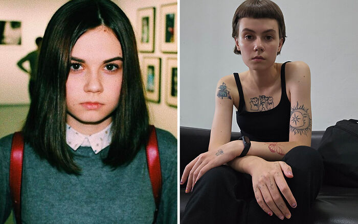 Side-by-side photos showing an ugly duckling transformation with a before and after inspiring makeover result.