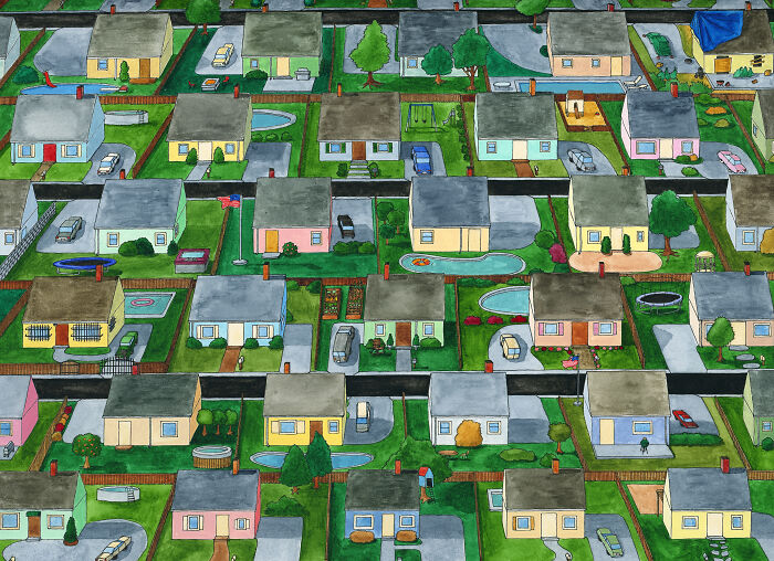 My Window Is Craaaaaaaap, So I Drew My View. Suburbia! I Live In An Apartment