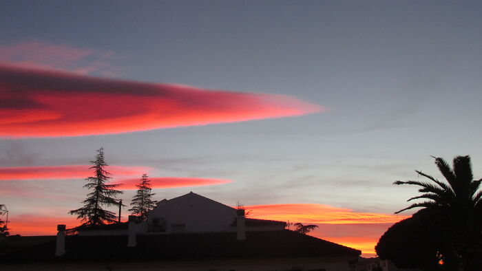 Ronda City, Spain. Red Clouds From Another Angle Of Our Roof. No Photoshop