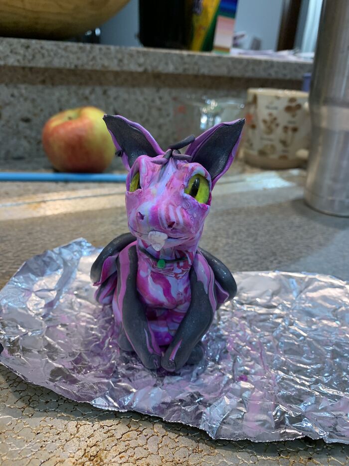 This Clay-Scrap Cat Dragon I Made For My Cousin