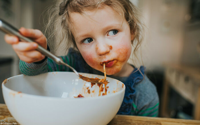 1st Place, Food For The Family: Slurping Spaghetti By Catherine Falls (Ireland)