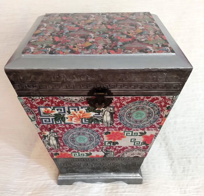 I Upcycled An Old Storage Box With Asian-Themed Art Paper