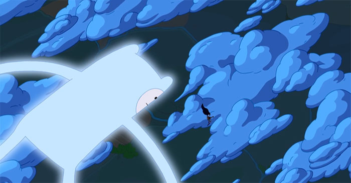 Finn the Human glowing in space surrounded by blue clouds, representing adventure time quotes with wacky yet profound vibes.
