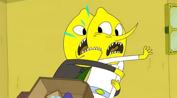 Earl of Lemongrab from Adventure Time expressing anger in a wacky scene capturing Adventure Time quotes essence.