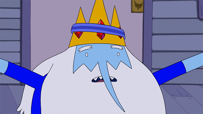 Ice King from Adventure Time speaking with arms outstretched, showcasing wacky and profound quotes.