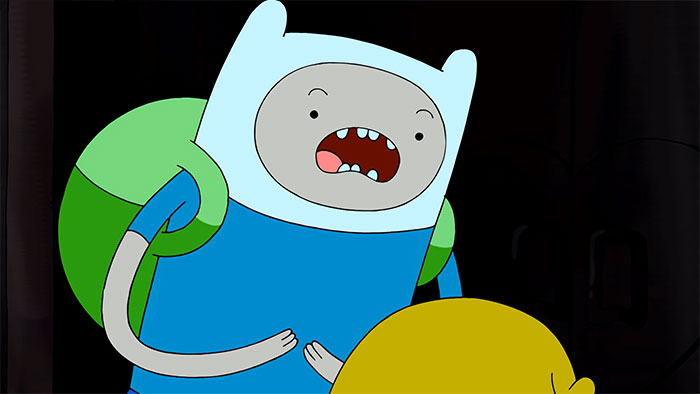 Finn the Human from Adventure Time yelling with an open mouth, showcasing one of the wacky Adventure Time quotes.
