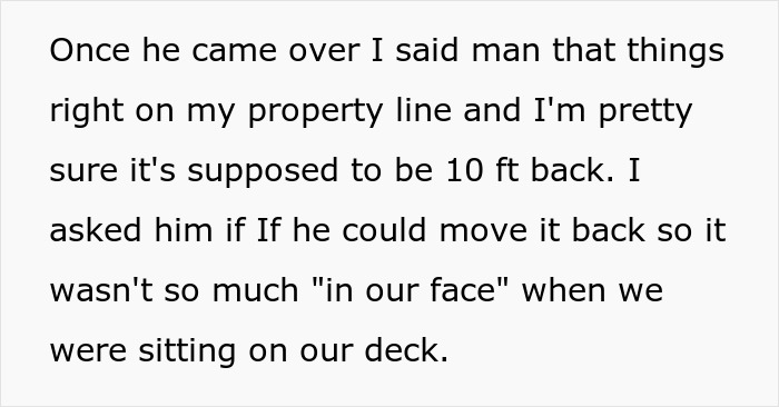 "My Neighbor Built A Shed Right On My Property Line. My Wife Got A New Refrigerator"