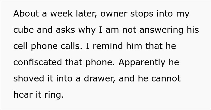 Boss Confiscates Employee’s Company Cell Phone Because He Doesn’t ‘Deserve’ It, Gets Angry When His Employee Ignores His Calls Boss Confiscates Employee’s Company Cell Phone Because He Doesn’t ‘Deserve’ It, Gets Angry When His Employee Ignores His Calls