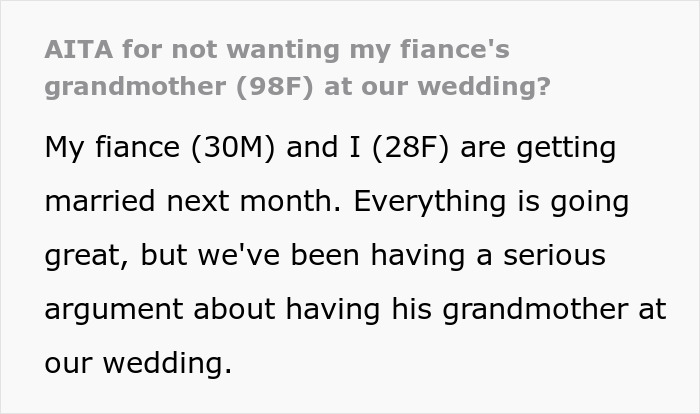 "I Am The Bride After All": Woman Doesn't Want Fianc&eacute;'s Grandma At Her Wedding, Starts A Drama