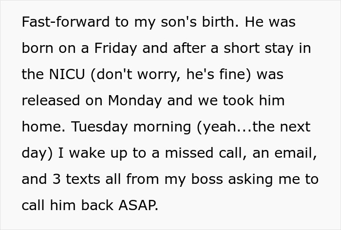 Man Asks For 5 Weeks Off To Welcome Newborn Baby, Boss Calls Him On The First Day, Asking Him To Work, Drama Ensues