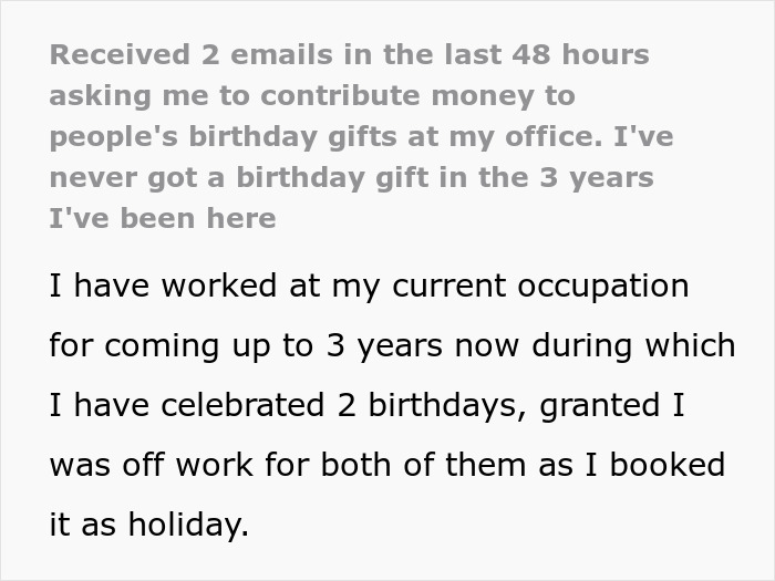 &ldquo;I&rsquo;ll Just Simply Say No&rdquo;: Guy Is Furious For Being Asked To Contribute To Birthday Gifts At Work Despite Never Getting A Gift Himself