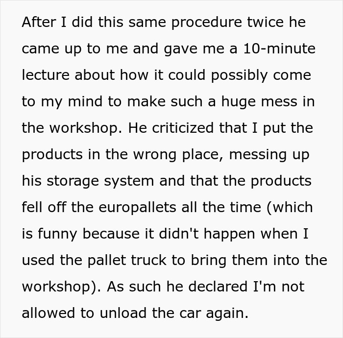 "You Don't Want Me To Unload My Car? Great!": Employee Agrees With Coworker Insisting He Shouldn't Help Unload His Car