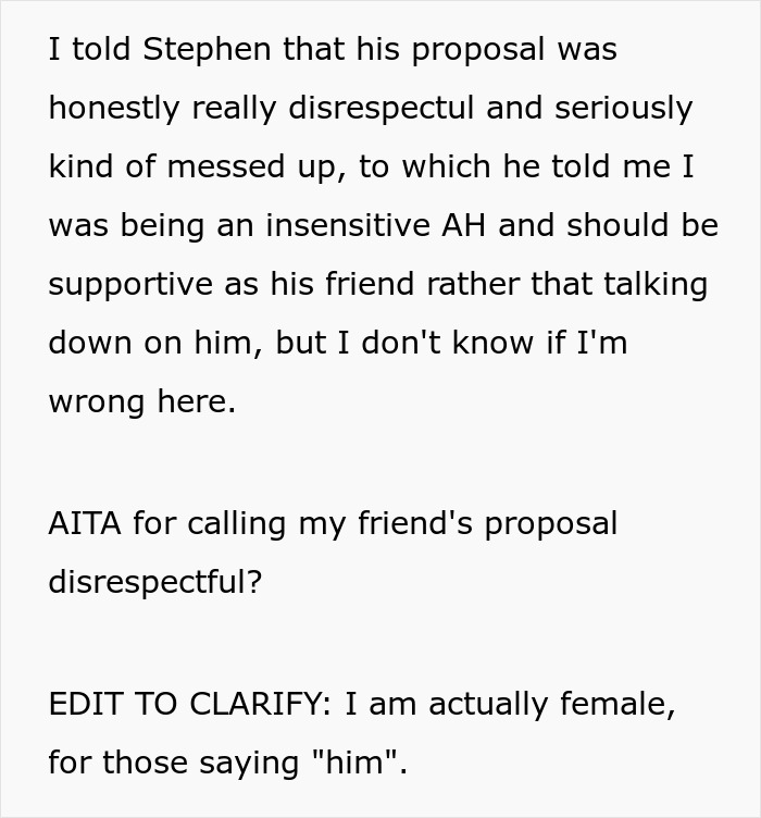This Man’s Marriage Proposal Gets Rejected By His Girlfriend And Gets Called ‘Disrespectful’ By His Friend, So He Calls His Friend A Jerk For Saying So This Man’s Marriage Proposal Gets Rejected By His Girlfriend And Gets Called ‘Disrespectful’ By His Friend, So He Calls His Friend A Jerk For Saying So
