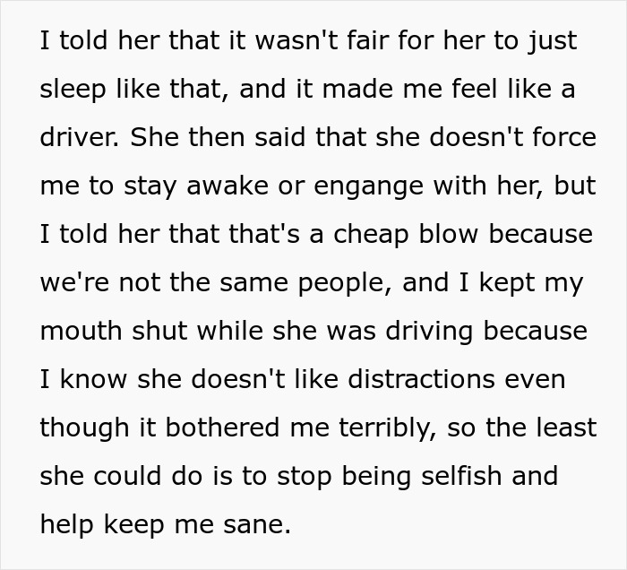 Inconsiderate Husband Wakes Up Wife After Her Tiring Drive To Amuse Him During His Driving Shift, Asks If He Was Wrong To Do So