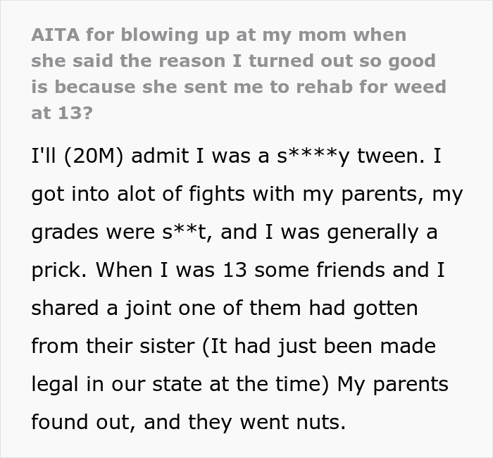 Mom Sent Her Son To Rehab When He Was 13, Claims She Saved His Life Years After, So He Calls Her Out Mom Sent Her Son To Rehab When He Was 13, Claims She Saved His Life Years After, So He Calls Her Out