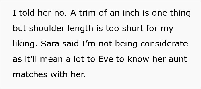 Woman Refuses To Cut Her Hair Short Just Because Her Niece Is Jealous Of It Woman Refuses To Cut Her Hair Short Just Because Her Niece Is Jealous Of It