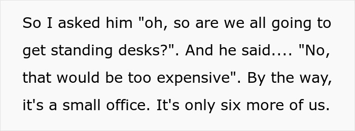 Boss Gloats To 6 Employees Over Newly Bought Standing Desk, They Can Only Stare In Disbelief When He Tells Them They Aren’t Getting Any Boss Gloats To 6 Employees Over Newly Bought Standing Desk, They Can Only Stare In Disbelief When He Tells Them They Aren’t Getting Any