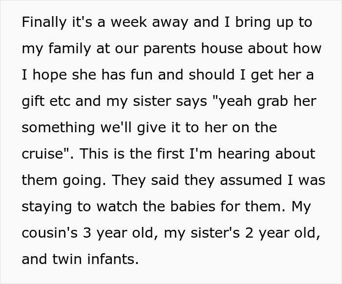 Family Plans A Cruise Without Telling One Cousin, Hoping She Will Watch All Of Their Kids, Are Furious When It's Time To Go And She's Not Home
