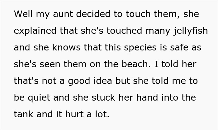 Family Member Shuts Down &lsquo;Karen&rsquo; Aunt After She Threatened To Sue An Aquarium For Getting Stung By A Jellyfish