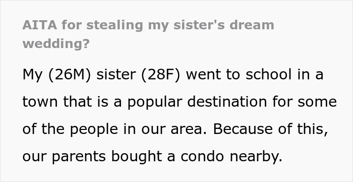 "I Have Little Sympathy For My Sister At This Point": Woman Flips Out As Brother Picks Her Dream Venue For His Own Wedding