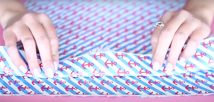 Woman making beach bag from duct tape