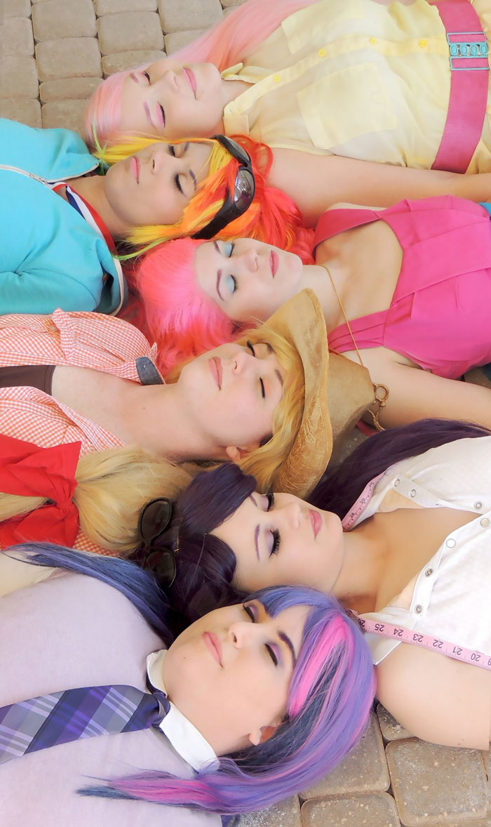 Persons cosplaying My Little Pony