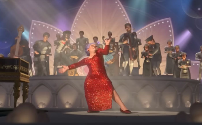 Band singing in an animated movie on stage 