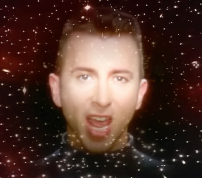 Person singing in space 