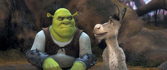 Shrek talking with Donkey
