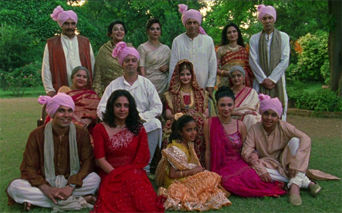 Scene from Monsoon Wedding featuring a joyful family celebrating love in one of the best wedding movies ever made