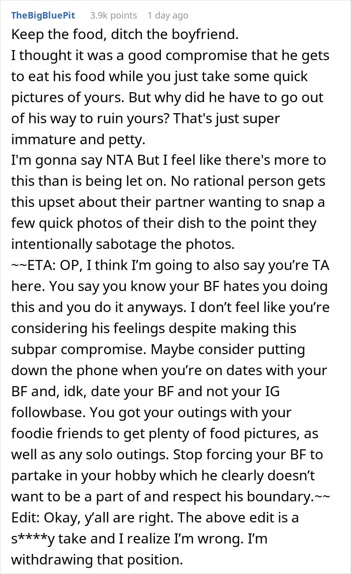 Man Goes Out Of His Way To Ruin Girlfriend&rsquo;s Food Pictures, So She Makes Him Pay