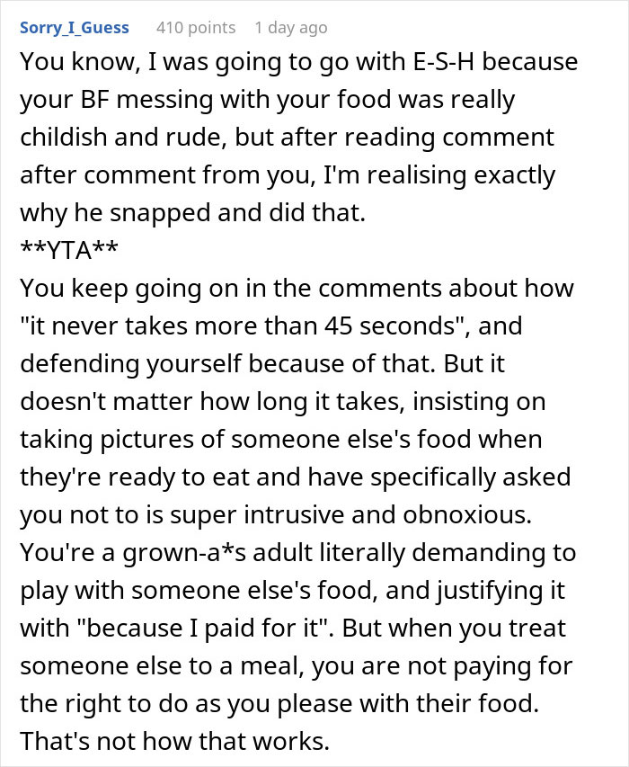 Man Goes Out Of His Way To Ruin Girlfriend&rsquo;s Food Pictures, So She Makes Him Pay