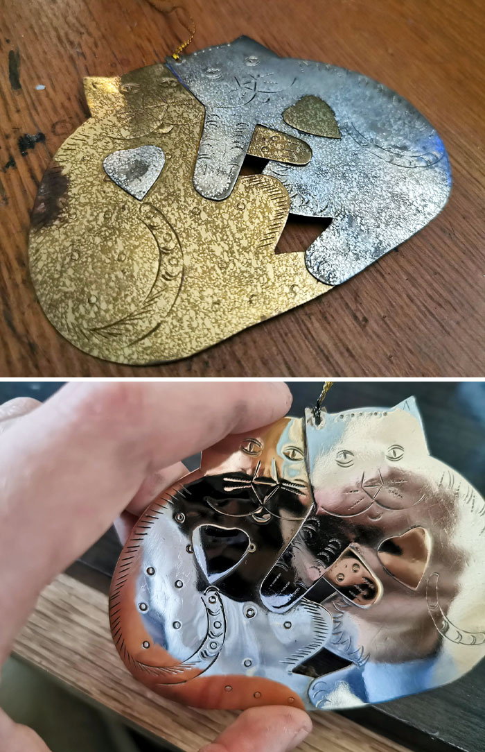 Maybe Not The Most Satisfying, But I Polished A 25-Year-Old Christmas Ornament