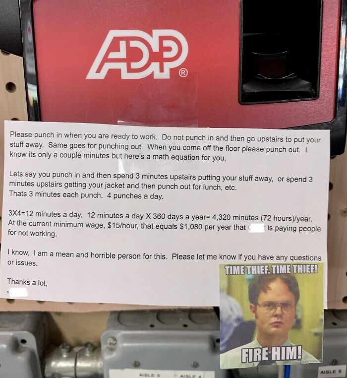 A Note And Bonus Math Lesson From My Manager. My Addition To The Sign Was Not Appreciated