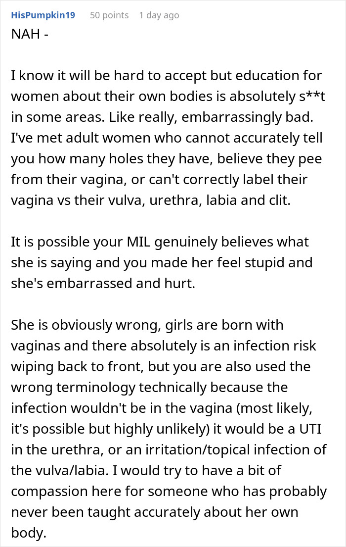 Guy Asks If He&rsquo;s A Jerk For Getting In A Fight With His MIL About His Daughter Having &ldquo;Real&rdquo; Private Parts