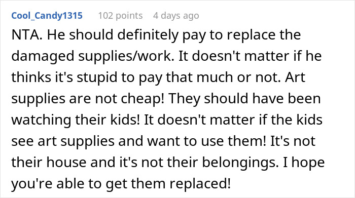 Brother-In-Law&rsquo;s Kids Ruin $375 Worth Of Art Supplies, He Refuses To Take The Blame, So He Gets Sued