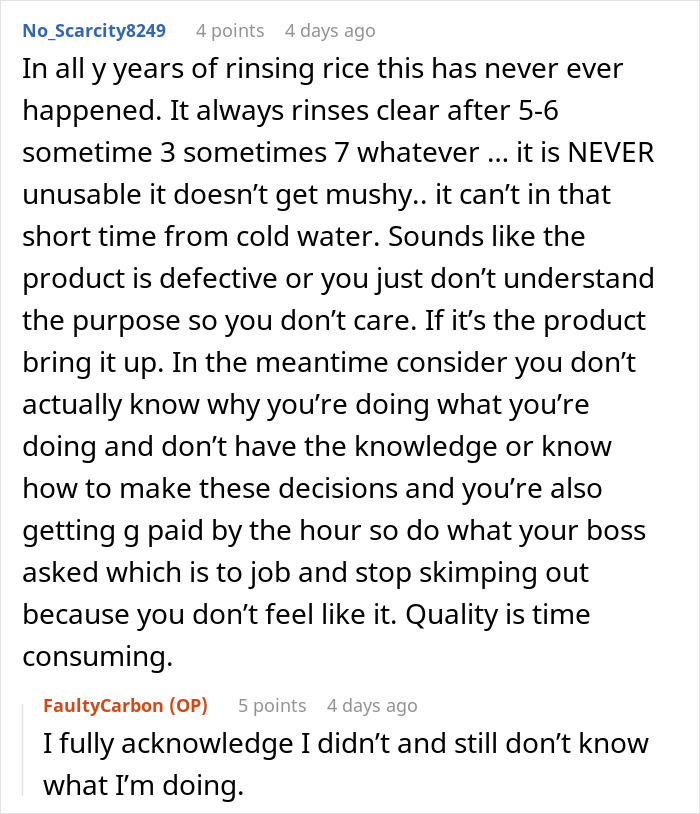 Cook Maliciously Complies With Manager&rsquo;s Demand To &ldquo;Keep Rinsing The Rice Until The Water Runs Clear&rdquo;