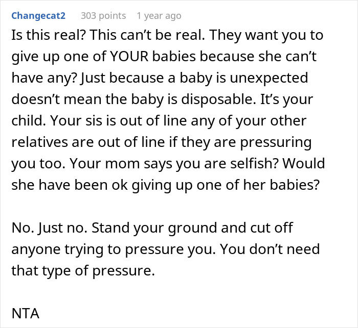 Woman Asks The Internet If She's A Jerk For Refusing To Let Her Sister Adopt One Of Her Twins Once They're Born Woman Asks The Internet If She's A Jerk For Refusing To Let Her Sister Adopt One Of Her Twins Once They're Born