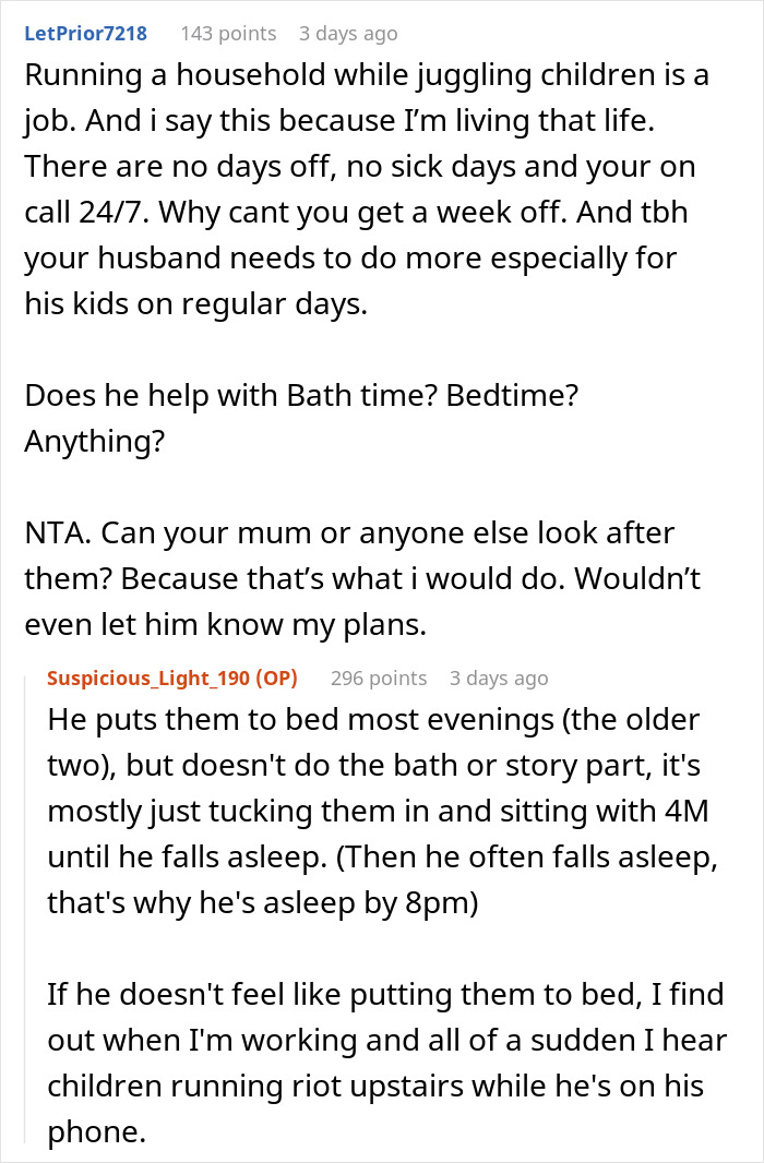Husband Doesn't Want His Wife To Go On A Birthday Vacation Alone, Calls Her "Selfish" For Wanting Him To Stay With The Kids