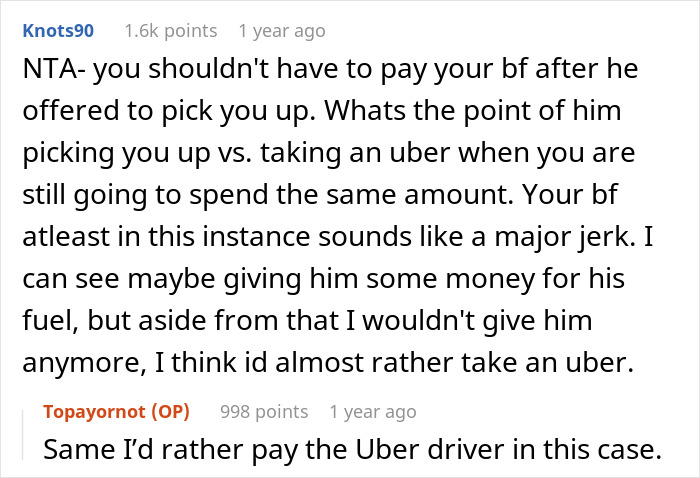 Boyfriend Demands To Be Paid The Same As Uber For Picking Girlfriend Up From Work, And The Woman Is Perplexed