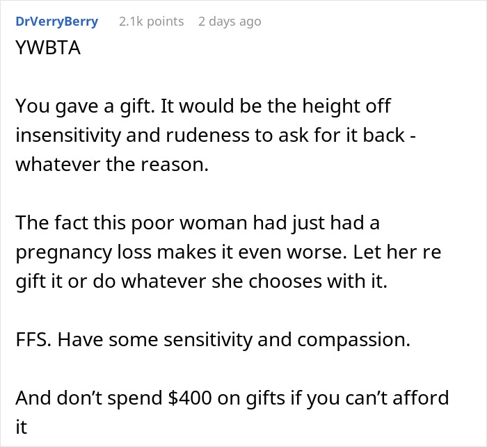 &ldquo;I Know This Sounds Awful&rdquo;: Woman Considers Asking For Her Gift Back After Her Friend Loses The Baby