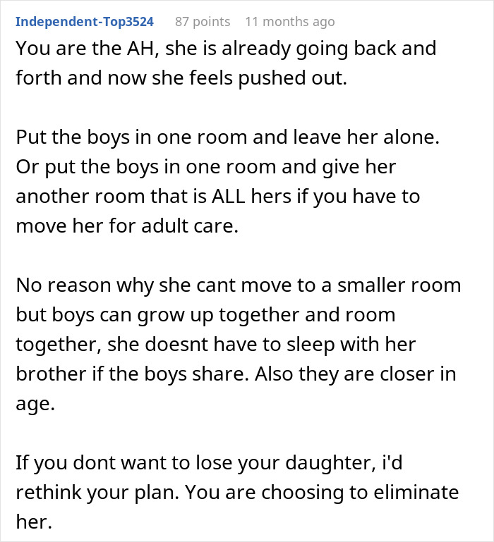 "She Threw A Fit": Dad Tells 12-Year-Old She'll Have To Give Up Her Room And Move In With A 4-Year-Old, Looks For Validation Online But Gets Called Out Instead