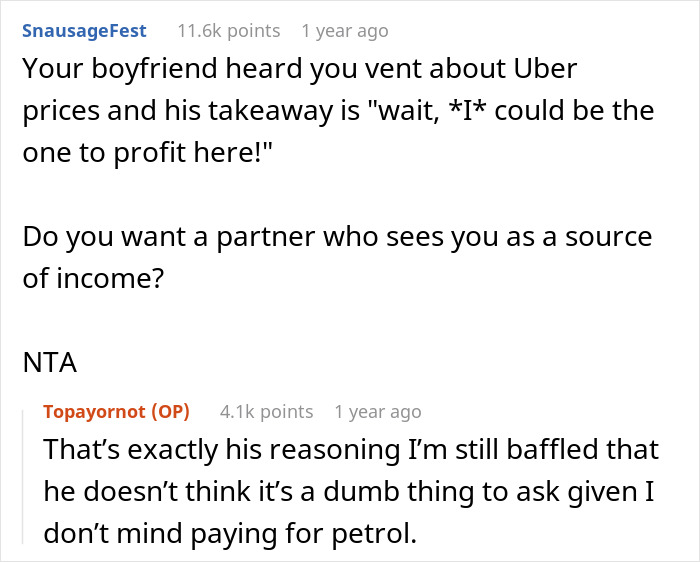 Boyfriend Demands To Be Paid The Same As Uber For Picking Girlfriend Up From Work, And The Woman Is Perplexed