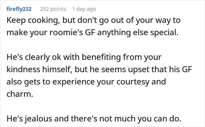 Man Wonders If He&rsquo;s A Jerk For Offering Roommate And His GF Home-Cooked Food