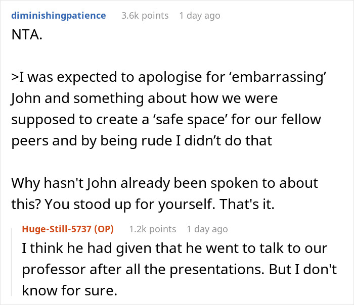 Woman Annoyed With Guy In Class Asking Irrelevant Questions About Her Presentations Shuts Him Down, Is Expected To Apologize